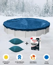 24' Round Above Ground Winter Pool Cover + 2— 4x4 Air Pillows + Winterizing Kit~