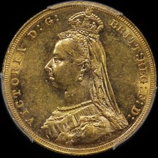 1887 Melbourne Jubilee Head Sovereign DISH M7 1st Obv Angled J PCGS AU58