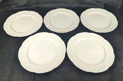 Set of 5 Windsor Bone by Block 10.5'' Dinner Plates White Scalloped Rim
