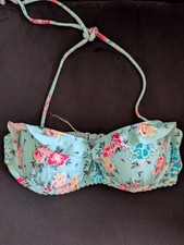 New Look Womens Bikini Top 32B Blue Floral Halter Padded Festival Holiday Swim
