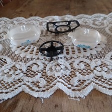 Vintage Blue Corningware Cornflower Toy Casseroles w/ Clear Lids  Stands