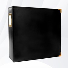 12x12 Leather Photo Album Scrapbook Binder, D-Ring with 10 Refill Pages, Black