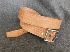 Western Tooled Leather Basket Weave Belt Men  s 30 - 46 Adjustable Tan Wide Heavy