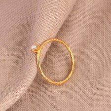 Organic Hammered Textured Stacking 14k Gold Plated Ring With Freshwater Pearl