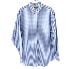 100 Cotton Roundtree Yorke Gold Label Preppy Blue Gingham Non-Iron Dress Shirt