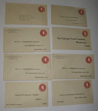 8-Business Envelopes Prepaid 2 cents 1920's Connecticut Co.'s Waterbury/N. Haven