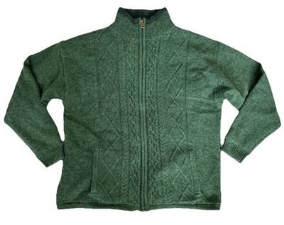 New Aran Woollen Mills Shetland Wool Full Zip Cardigan XL Green Lined Sweater