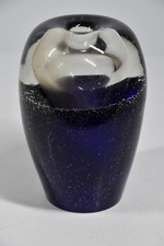 Heavy Double-sided Abstract Art Vase Heavy Glass Cobalt Blue Clear Studio 3 LBS 