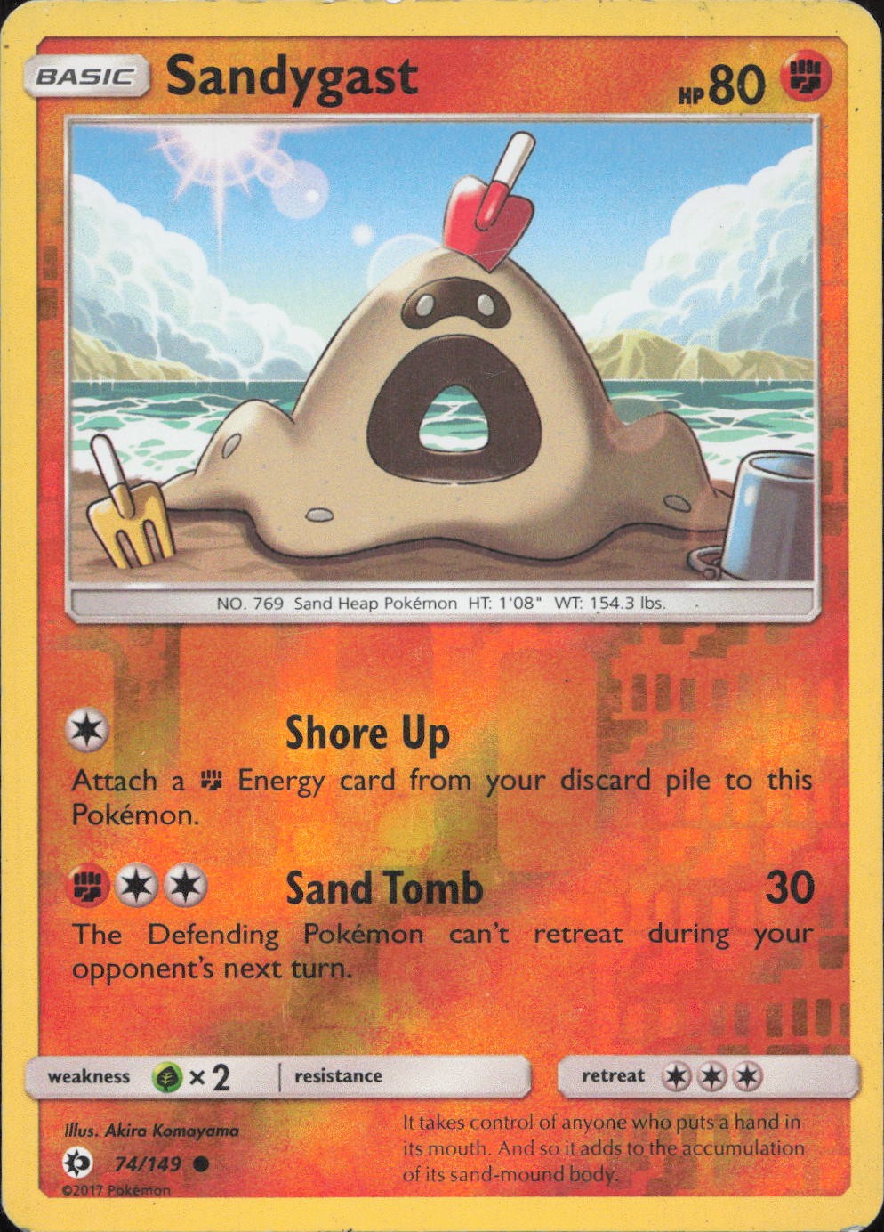 Sandygast 74/149 COMMON REVERSE HOLO SM Base Set Pokemon Moderately Played