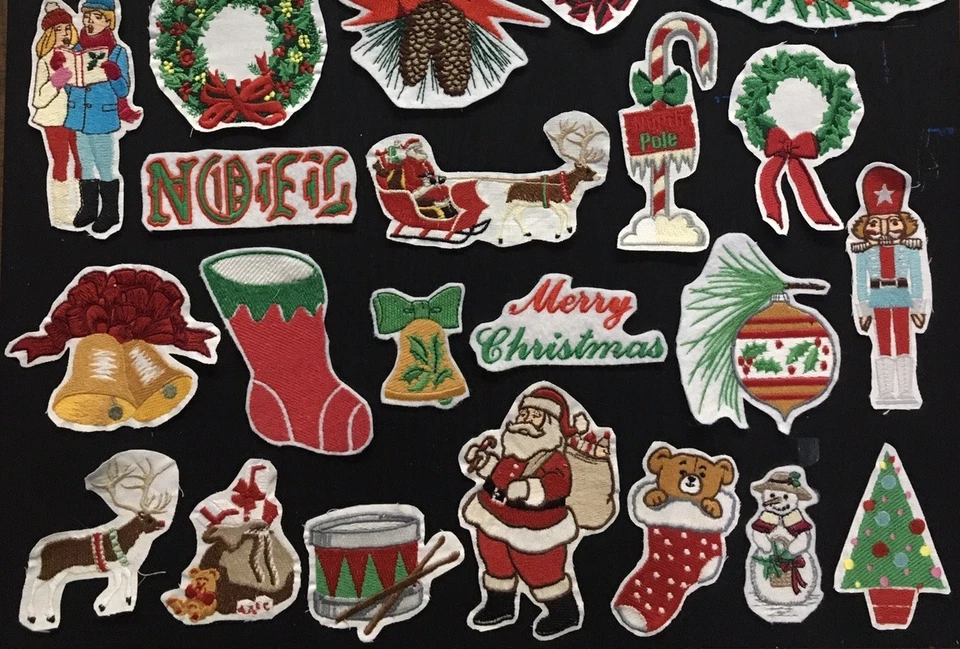 Lot Of 35 Vintage Christmas Holiday Santa Reindeer Embroidered Sew-On Patches - Image 3 of 3