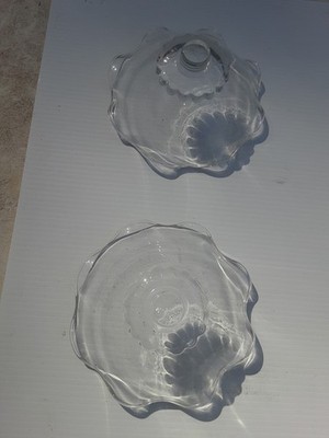 2 Vtg Crystal Clear  Viking Glass Peg Nappy Bowls Candle Holder Inserts 5.75 