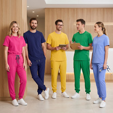 Medical Nursing Scrub Uniform Set Crew-Neck Jogger Multi-Pocket Drawstring Suits