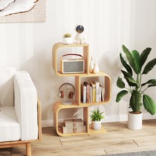 3-Tier S-Shaped Bookcase w/ 3 Open Cubes Geometric Corner Display Shelf