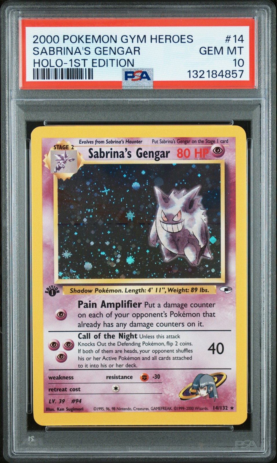 2000 POKEMON GYM HEROES HOLO-1ST ED #14 SABRINA'S GENGAR PSA 10