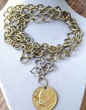 VINTAGE 80'S GEORGE WASHINGTON COIN DROP GOLD TONE DISCO CHAIN LINK BELT 48"