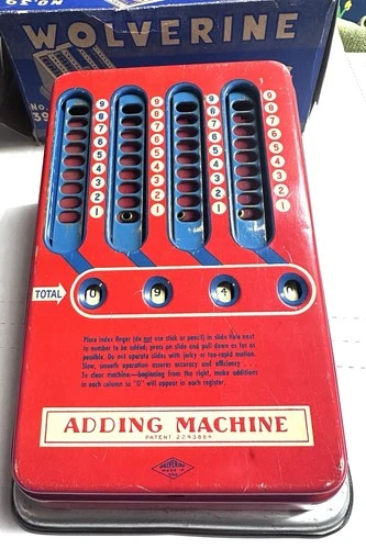 🔥Vintage Wolverine Adding Machine Tin Litho Made in USA Original Box