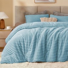 Fleece Comforter Set -Super Soft  Warm Fluffy Bedding, Luxury Twin Light Blue