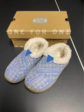 Toms Youth Slippers Size 9 Moccasin Blue Gray Faux Fur Lined Slip On