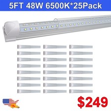 25 Pack 5 Ft Led Light Fixture 48w 6500k 6200lm Clear V Shaped Led Cooler Lights