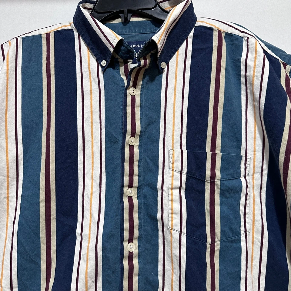 Camisa Harbor Bay Rayas Manga Corta Hombres 2X Grande Azul Blanco Teal Granate De Colección Foto 3 de 4