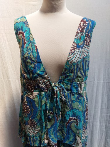 BNWT Oasis Metallic Tonal Paisley Tiered Midaxi Dress, Blue- UK 10 - Picture 2 of 13