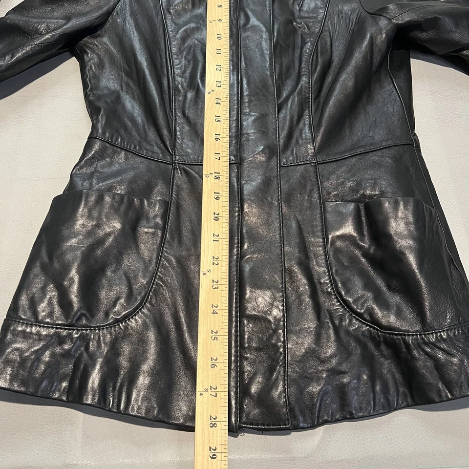 Chaqueta Abrigo Jones New York Suave Piel de Cordero Cuero Negro A Presión Sobre Emo-M-3950 Foto 4 de 4