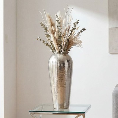 Vase 50cm Aluminium Silber Blumenvase Bodenvase Wohndeko Rund Dekovase Metall