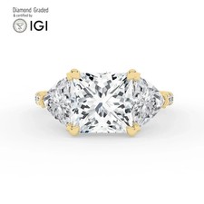 Princess Diamond Trilogy Ring 18k Yellow Gold Labgrown 6.35 Ct Solitaire
