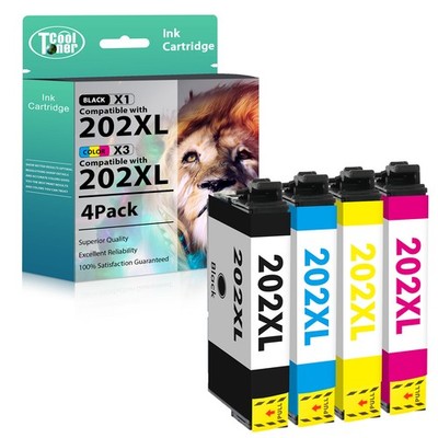 202XL Ink Replacement for Epson 202XL XP-5100 WorkForce WF-2860 Printer (4 Pack)