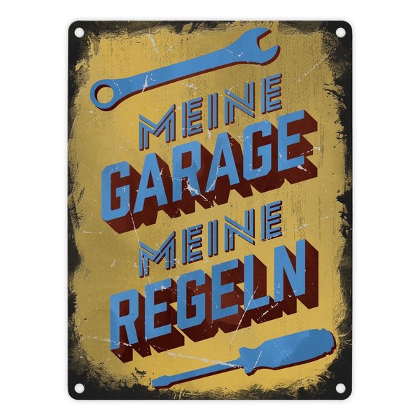 Meine Garage Meine Regeln Metallschild In 15X20 Cm Im Used-Look-image