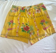 Jams World Shorts Rayon Sz M VTG 90s Surf Hawaii Hula Guitar Flowers Lei