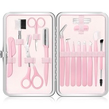 Eyebrow Kit, 17 in 1 Tweezers for Women Facial Hair, Hair 17 Piece Set, Pink