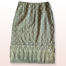 Vintage Silk Olive Paisley Skirt with Sequins INC Size 6