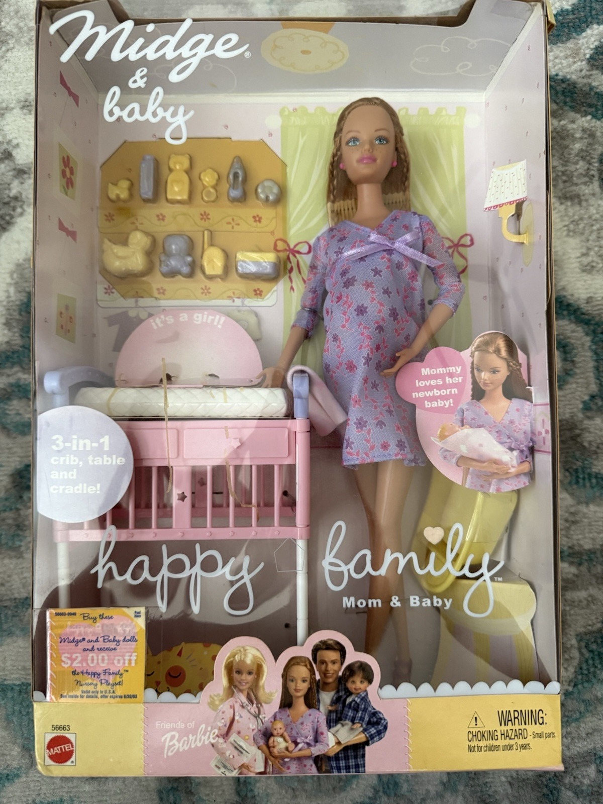 Mattel Happy Family Pregnant Midge with Belly & Baby Barbie Doll