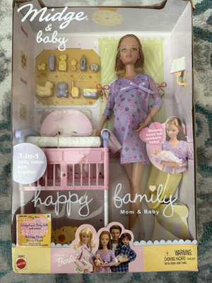 Mattel Happy Family Pregnant Midge with Belly & Baby Barbie Doll
