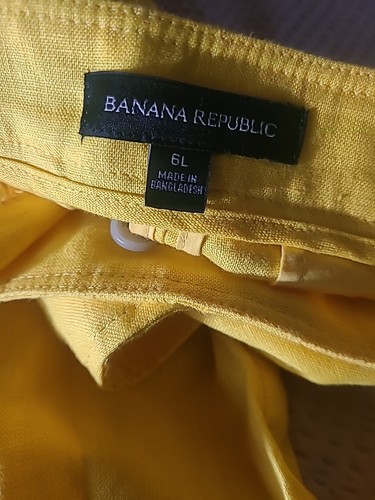 Banana Republic 100% Linen Vibrant Yellow Wide Leg Hi Waist Pleated 6 Long - Picture 8 of 8