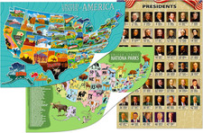 Educational USA Poster Set for Kids - 3 Laminated Classroom Wall Charts