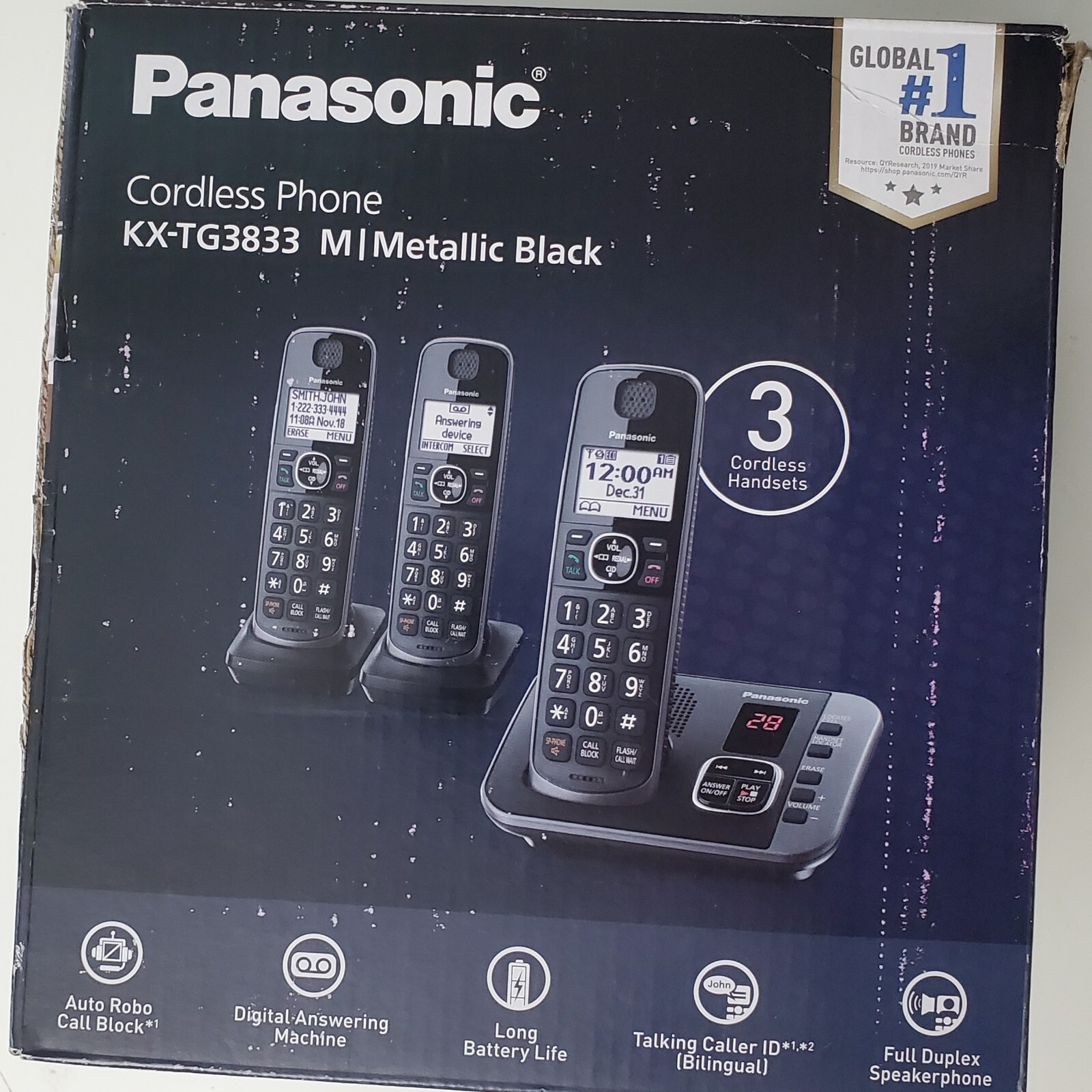 Panasonic KX-TG3833M 3-Handset Cordless Phone System with Answering System