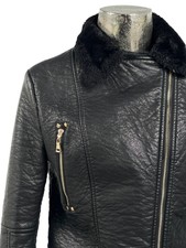 Love Token Jacket Size S 8 Black Faux Leather Womens Short Coat Eu36*
