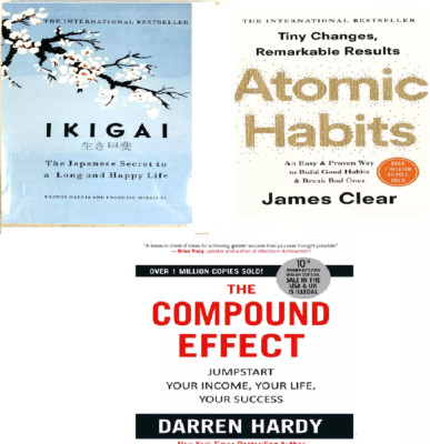 Ikigai + atomic habits + compound effect 3 book set  Paperback free shipping |||