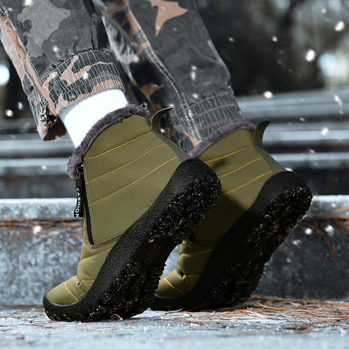 Botas de nieve para hombre cálidas forradas de piel al tobillo impermeables sin cordones zapatos de invierno al aire libre - Imagen 11 de 17