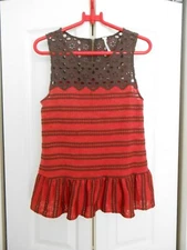 FREE PEOPLE---BROWN AND RED SLEEVELESS COTTON  TOP-----XS