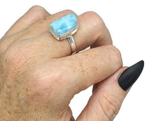 Larimar Ring, Size 8.25, Dolphin Stone, Sterling Silver, Stone of Atlantis - Picture 5 of 10