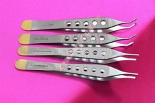 NEW 4 PREMIUM GOLD HANDLE ADSON TISSUE FINE 1X2 T FORCEPS 4.75" STRAIGHT+CURVED 