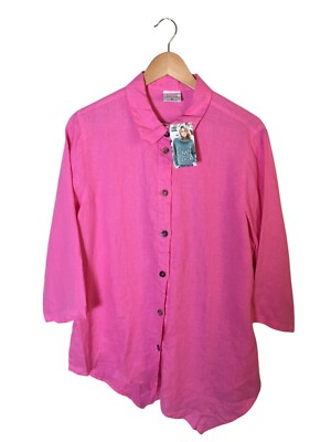 Click CMC Top Women's Size Medium Pink 3/4 Sleeve Button Up Color Me Cotton