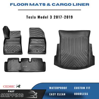 Car Floor Mats & Trunk Cargo Liner for Tesla Model 3 2017-2019 3D TPE FULL Set