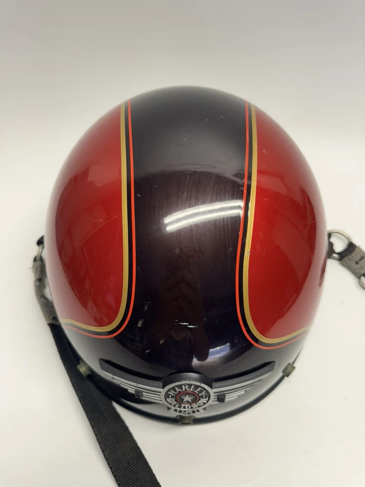 Capacete de motocicleta vintage raro vermelho/marrom Harley Davidson Bell - Imagem 3 de 4