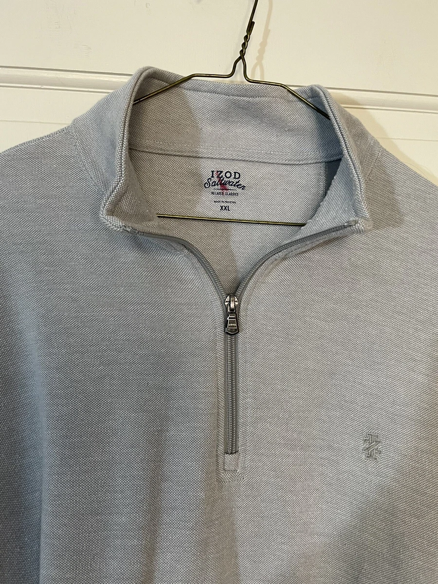 IZOD SALTWATER RELAXED CLASSICS MENS GRAY QUARTER ZIP PULLOVER