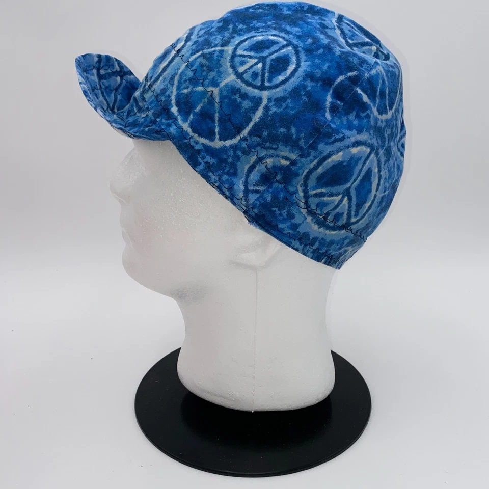 骑行帽男女通用蓝色和平标志复古棉自行车帽 — 第 2/4 张图片