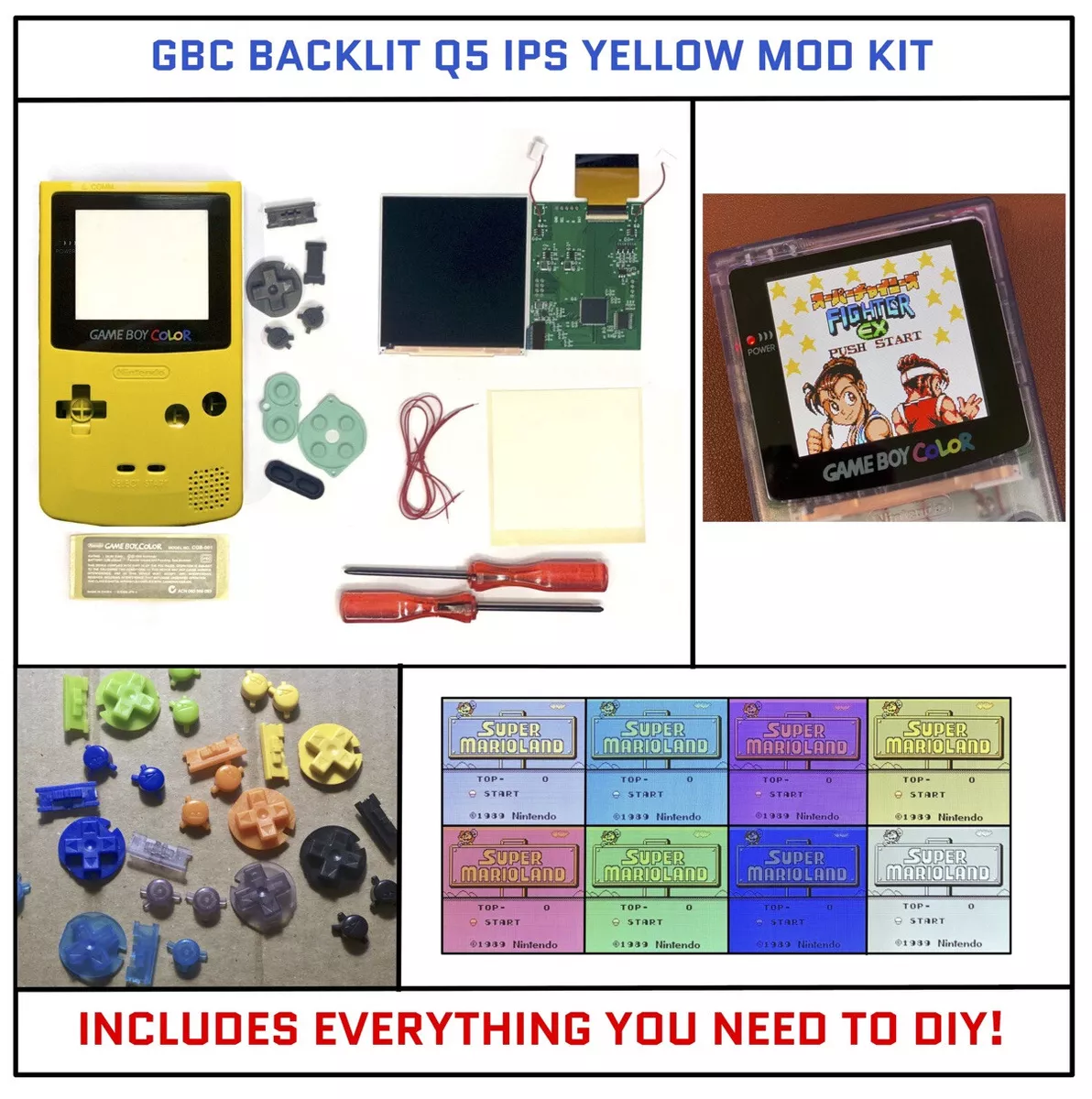 Nintendo Gameboy Advance GBA Yellow Pokemon IPS Backlit Custom Mod Console